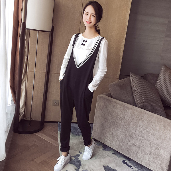 孕婦褲秋季韓版外穿寬松孕婦背帶褲女長褲孕婦裝秋裝褲子連體褲潮