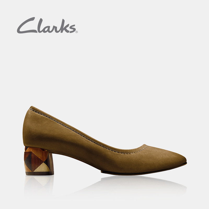 clarks其乐2018秋季新款女鞋grace olivia浅口粗跟中高跟单鞋女