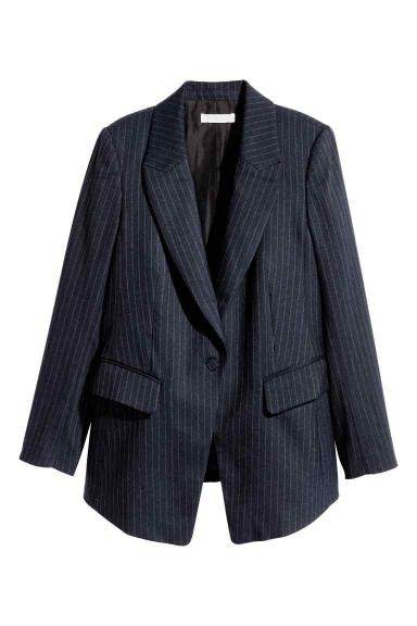 深蓝色条纹职场街拍女士宽松西装外套 专柜正品代购hm