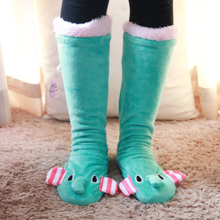薄荷绿小象mm大象秋冬毛绒绒保暖家居袜 双面绒地板袜 长筒保暖袜