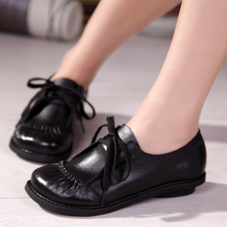 景本色莱依罗尔款复古手工真皮森女鞋平底休闲圆头春秋单鞋学院风