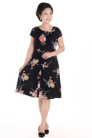 中老年连衣裙 大花裙 连体裙子妈妈装 中年妇女装夏装 全棉连衣裙