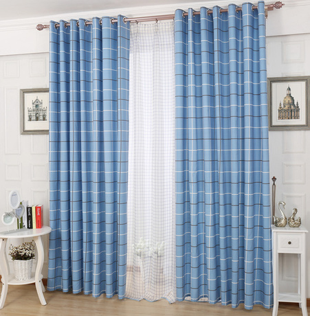 简约地中海格子纯棉窗帘布料 客厅书房半遮光成品窗帘定制包邮