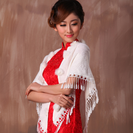 非你不嫁 新娘毛绒 白色搭配旗袍婚纱 保暖披肩围巾/丝巾/披肩