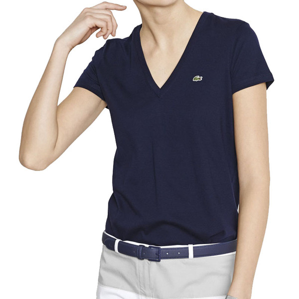 lacoste/鳄鱼 美国正品代购 14夏新款女士t恤v领纯棉短袖 1081