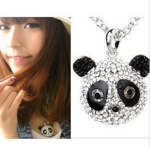 韩国饰品 asuka秀 超可爱满钻熊猫双头项链 挂链209