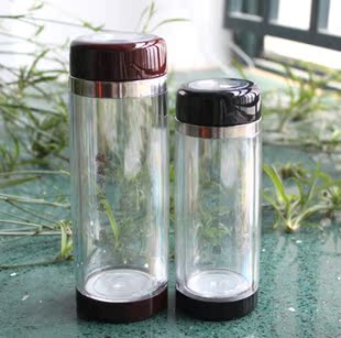 富光正品双层塑料玻璃口杯fgh-2184隔热防摔 塑玻保温杯茶杯水杯