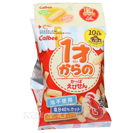 85折现货日本原装 宝宝辅食 calbee卡乐比1岁虾条4连包低盐非油炸