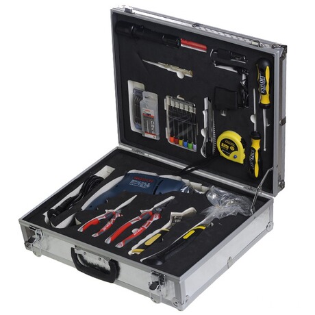 开拓德国进口28件套家用五金工具箱套装 维修工具带电钻