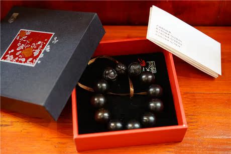 谭木匠专柜正品黑檀木手链 雕刻手珠鹤桃献瑞 男士专用江浙沪包邮