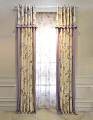 韩式现代田园时尚窗帘紫灰色叶子植物花卉加厚雪尼尔遮光绒布荷叶