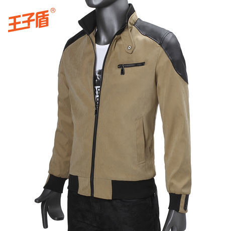 王子盾 春秋薄夹克 男pu拼接外套男士立领修身夹克衫 男装潮