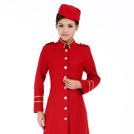 酒店女门童迎宾服装长款女大衣礼服 酒店迎宾礼仪工作服呢大衣女