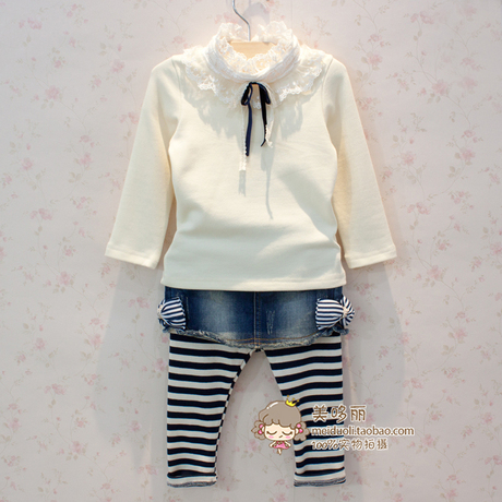 韩都果果2014秋装韩版女童装婴儿长袖t恤宝宝纯棉打底衫蕾丝上衣