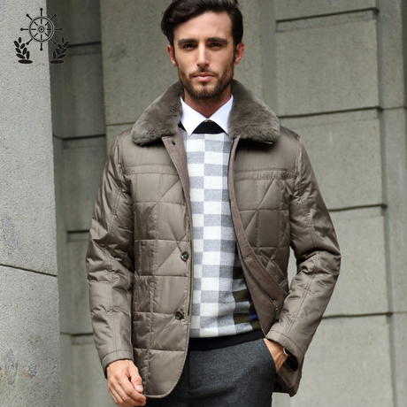 太平洋船王 专柜正品 男士真獭兔毛领 白鸭绒羽绒服 千元品质