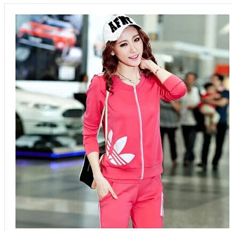 阿迪运动服套装正品女春秋 三叶草纯棉时尚跑步健身透气品牌外套