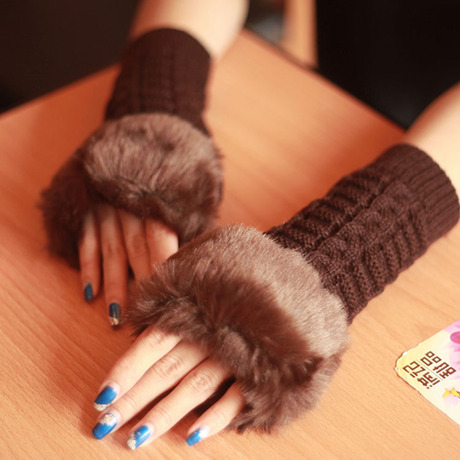 毛口半指手套 女 冬季 韩版 中长款露指手袜 袖套 半掌电脑手套