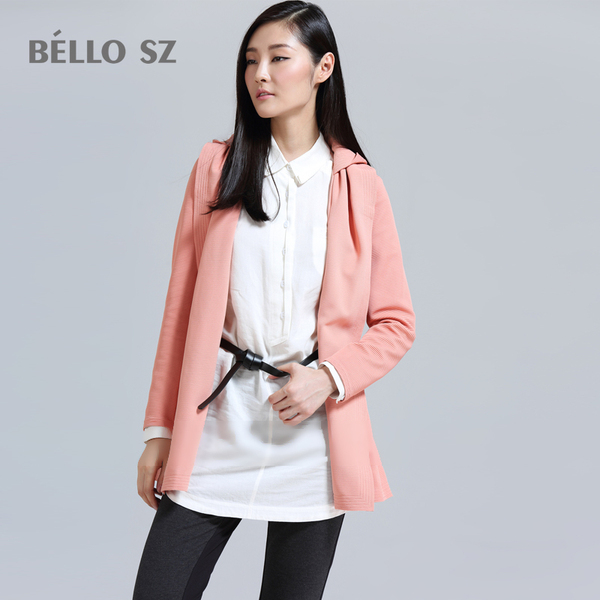 bello sz贝洛安2014冬装修身腰带连帽风衣bhcf1062原869元