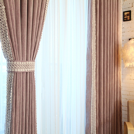 高档环保紫色全遮光加厚纯棉窗帘 韩式田园卧室儿童房窗纱定制