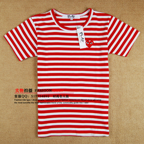 川久保玲cdg play短袖t恤 红白条纹红心 男女装 情侣装
