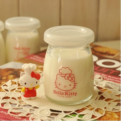 hello kitty 布丁瓶慕斯杯 牛奶瓶 玻璃瓶子 密封罐帶蓋小號100ml