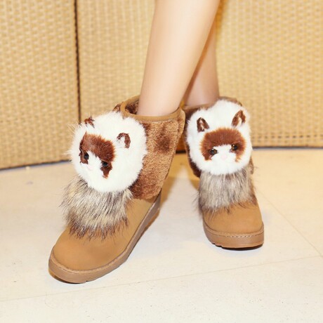 萌萌哒猫猫雪地靴 上线不开胶女靴子 平跟保暖 韩版甜美公主短靴