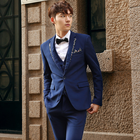 秋冬男士西服套装结婚礼服小西装韩版修身商务休闲职业正装三件套