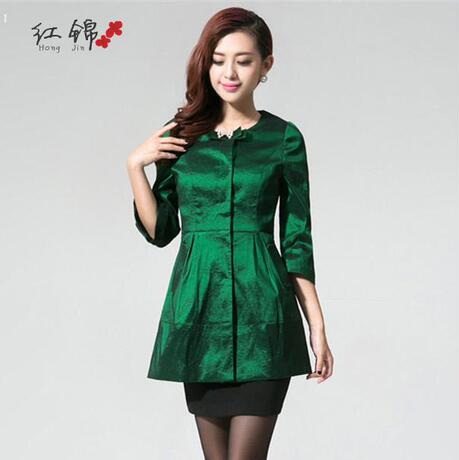 格琳菲尔2014秋季新款女装银光色中长款小香风风衣外套格林菲尔