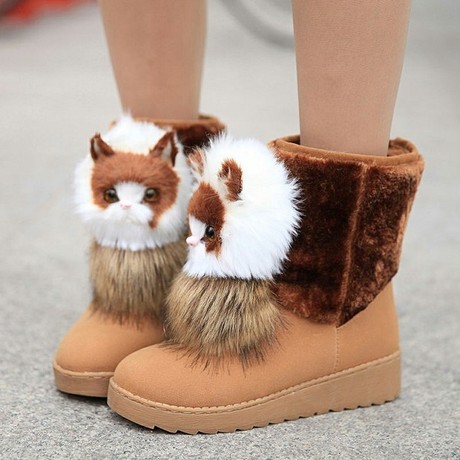 包邮潮2014新款时尚女单靴休闲百搭休闲女靴可爱猫头雪地靴短靴