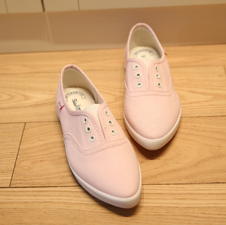 韩版 糖果彩色 超舒适透气尖头帆布鞋平底鞋 白球鞋潮流平跟女鞋