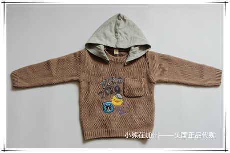 piyopiyo黄色小鸭连帽羊毛毛衣假两件外套男童装-美国正品代购
