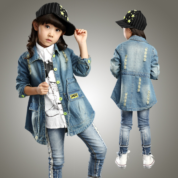 澜洋贝贝 女童牛仔褂2014秋款童装110-160cm儿童装韩版纯色外套潮