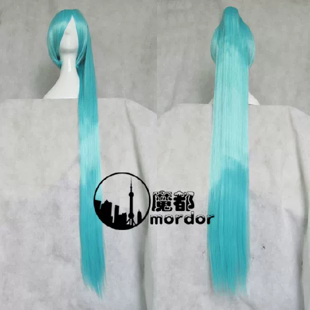 Cosplay tóc giả 1 mét cộng với mái tóc dài màu xanh nước 120CM chẻ đuôi ngựa Hatsune miku tóc dài thẳng tóc giả - Cosplay cosplay violet evergarden