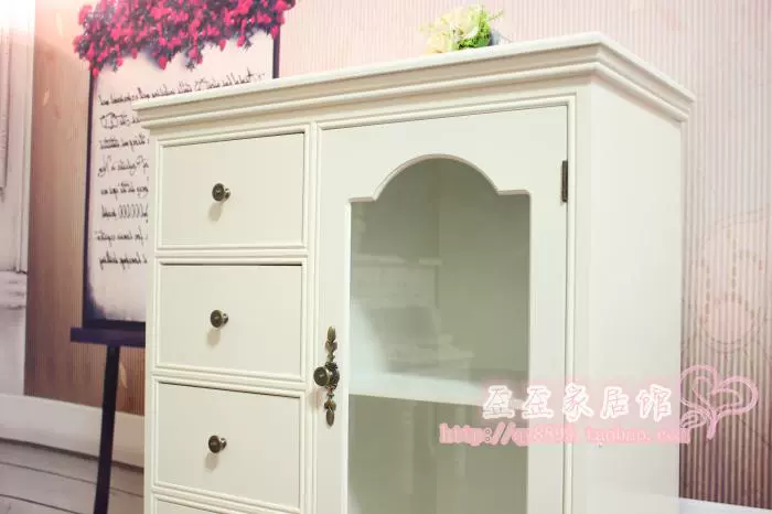 tủ vườn Hàn Quốc phong cách châu Âu rượu tủ khóa tủ kính nhỏ với ngăn kéo Meal bên tủ ngà đặc biệt chân gỗ trắng - Buồng
