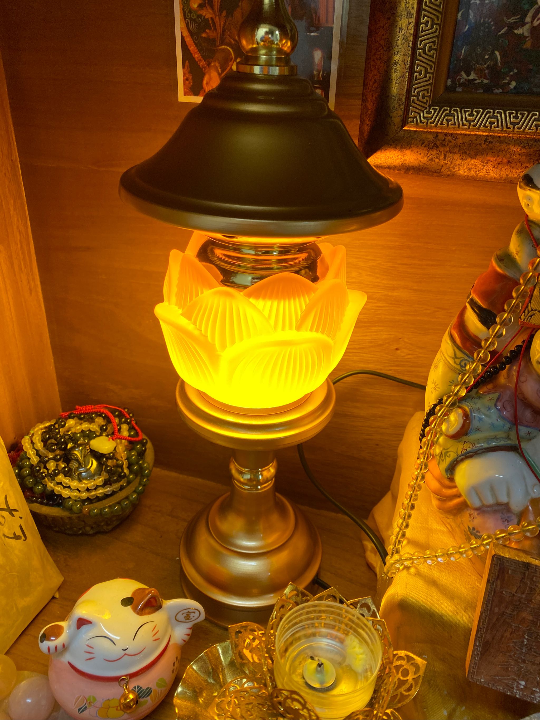 led仿琉璃莲花灯佛供灯佛前长明灯供奉观音仙堂家用佛台插电一对