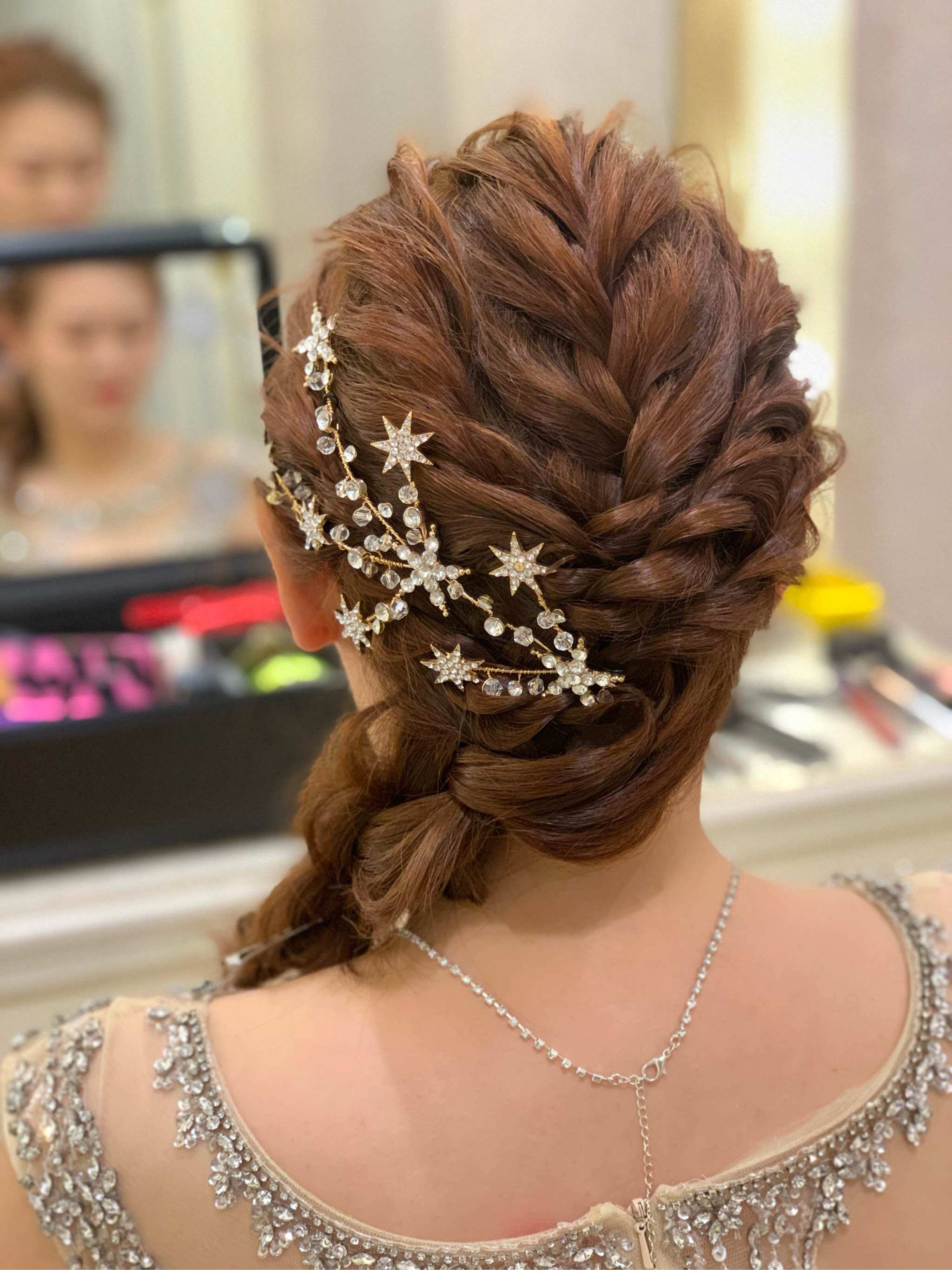 新娘日韩式极简侧夹发饰星星水晶边夹头饰结婚纱晚礼服迎宾配饰品