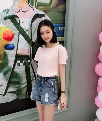 2018夏季纯棉上衣服白色短袖T恤女学生竹节棉宽松韩版ulzzang百搭